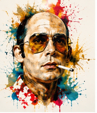 Splatter watercolor portrait of the Doctor, aviators and cigarette