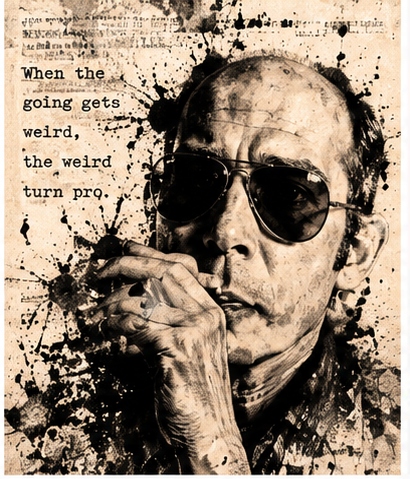 Sepia ink-splatter portrait with typewriter text