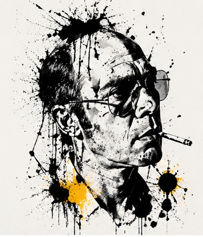 Black ink sketch profile with splatter